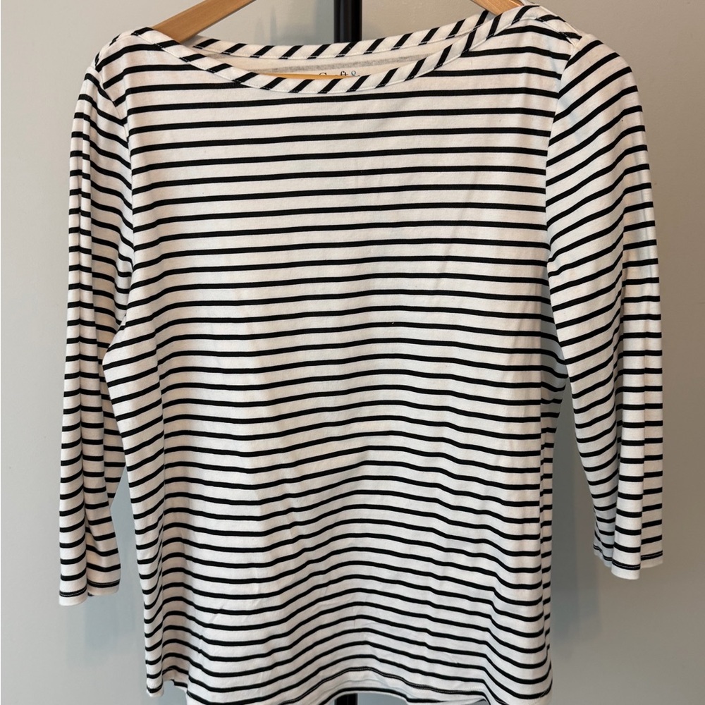 Croft & Barrow Black White Stripe Boatneck Top Large